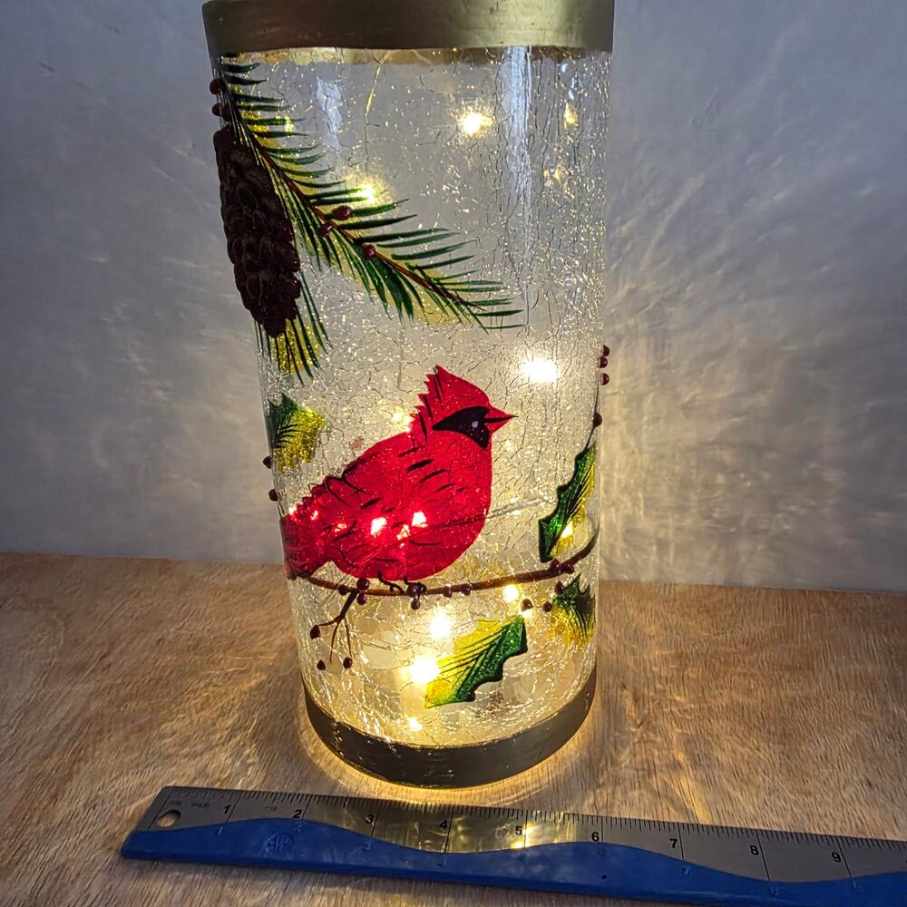 Cardinal Crackle Glass Pillar by Cheerful Giver hand painted lights-up 10'